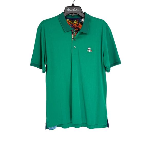 Robert Graham Short Sleeve Knit Performance Polo Shirt Embroidered Skull Patch M - Picture 1 of 8